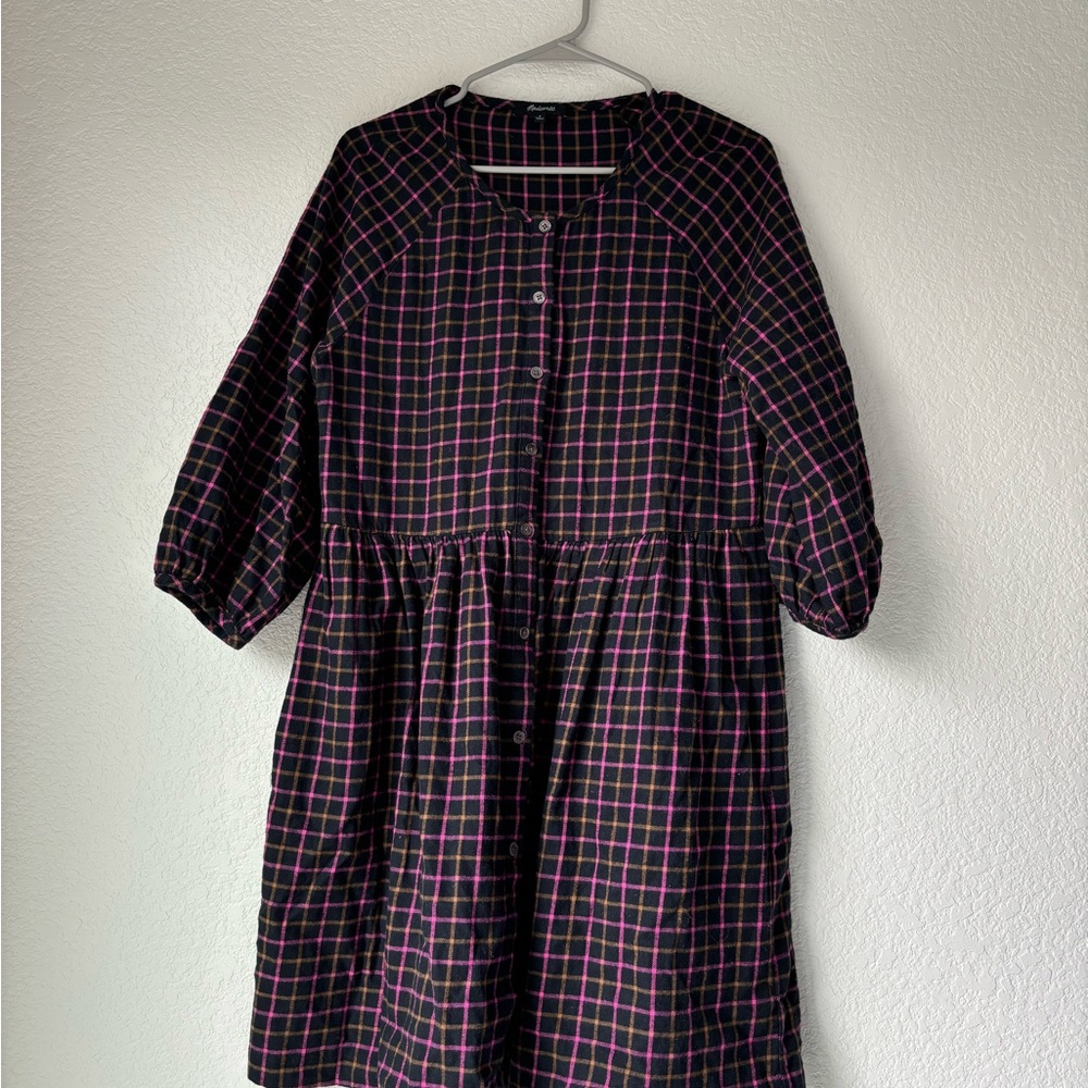 Madewell Black and Pink Plaid Mini Dress